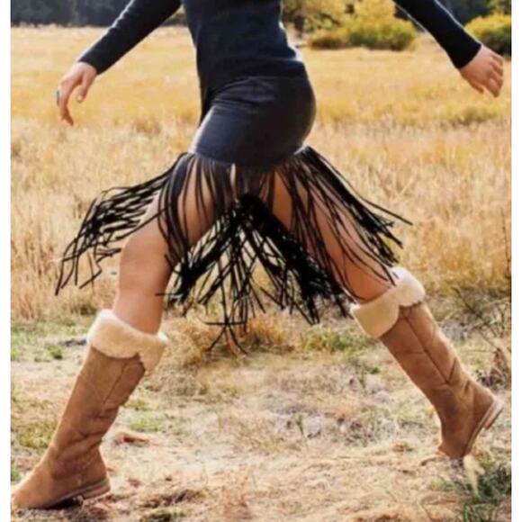 UGG Sibley Knee Tall Sheepskin Lined Suede Camel Brown Boots Women Sz 8.5 - Picture 13 of 14